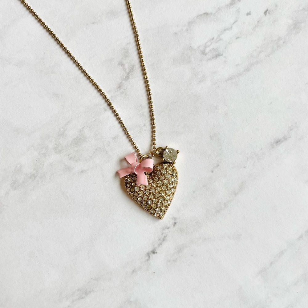 Betsey Johnson Gold Pink Heart Necklace